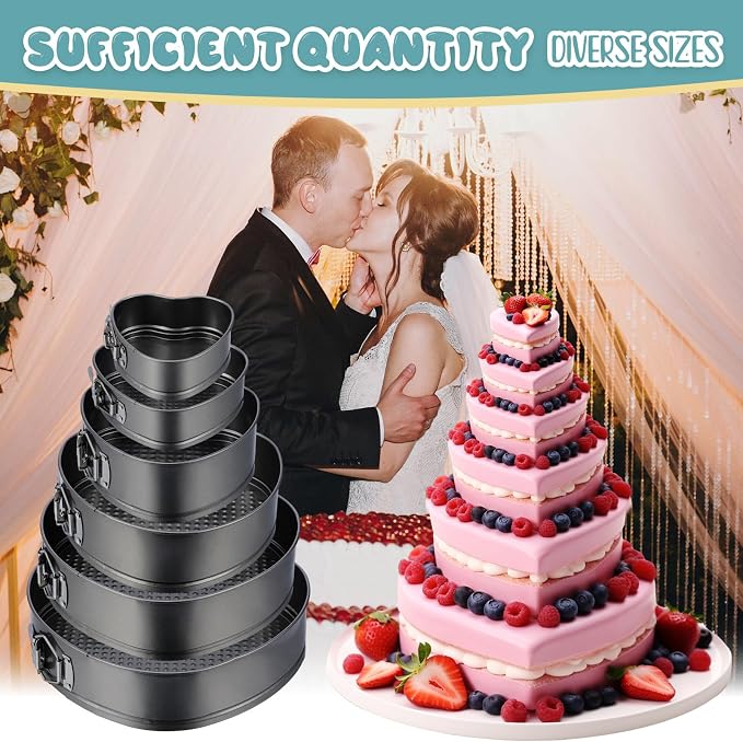 Zhehao 6 Pcs Heart Shaped Cake Pans Heart Springform Cake Mold Cheesecake Nonstick Baking Pans with Removable Bottom Leakproof Deep Wedding Baking Pan for Guests Wedding Day Birthday Family Couples