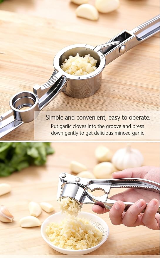 Multifunctional Garlic Press, 3-in-1 Kitchen Tool, Aluminium Alloy, Garlic Crusher with Walnut Cracker and Bottle Opener