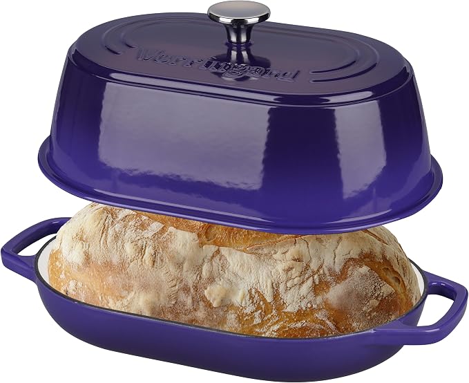Enameled Cast Iron Dutch Oven Pot with Dome Lid, Oval Bread Oven for Homemade Sourdough Bread Baking, Oven Safe up to 500°F, 6 Quart, Purple
