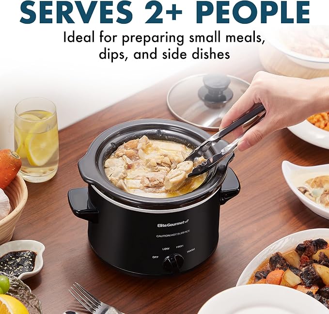 Elite Gourmet MST-250XBX Electric Ceramic Slow Cooker, 1.5 Qt, Black | Adjustable Temp, Dishwasher-Safe - Great for Entrees, Sauces, Soups, Roasts, Stews & Dips