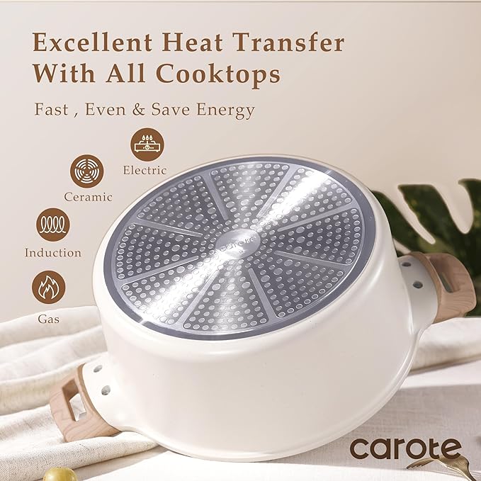 CAROTE Nonstick Stock Pot with Lid, 8 Quart White Granite | Kitchen Cooker Compatible with All Stoves, Dishwasher Safe, Cookware for Boiling, Easy to Clean, PFOA Free