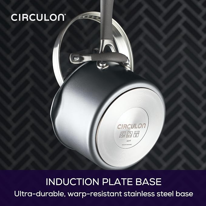 Circulon A1 ScratchDefense Nonstick Saucepan with Lid, 2-Quart, Induction | Straining Lid For Easy Draining, Durable Nonstick Coating For Everyday Cooking, in Graphite
