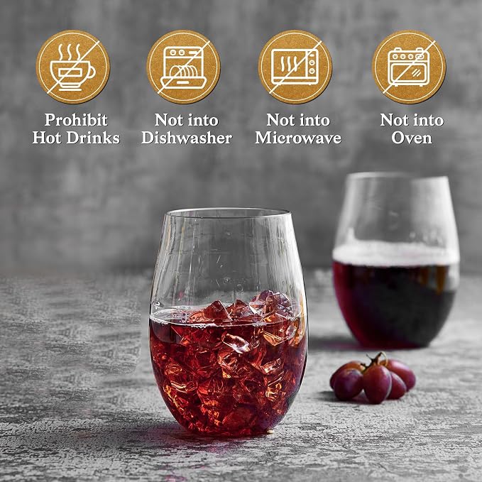 FOCUSLINE 20 Pack 16 Oz Plastic Wine Glasses, Stemless Plastic Wine Cups | Thick and Durable, Shatter-Resistant, and Reusable; Ideal for Weddings, Parties, Toasts, and Various Celebrations