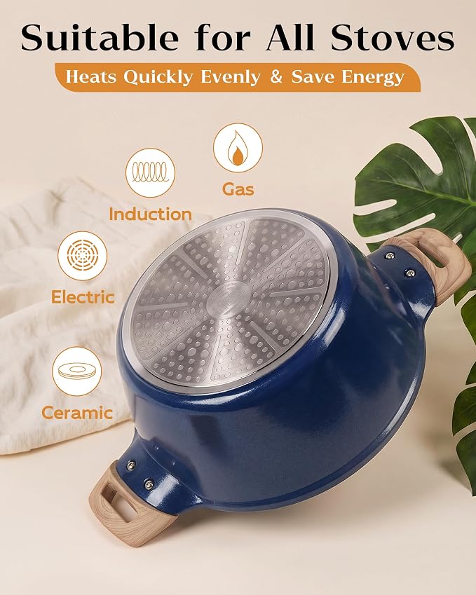 FDN Titanium Ceramic Cooking Pot with Lid, Pfos & Pfoa Free Nonstick Stock Pot, Large Soup Pot, Big Pots for Cooking, Multipurpose Cookware, Ollas Antiadherentes Para Cocinar, Cacerolas, Blue