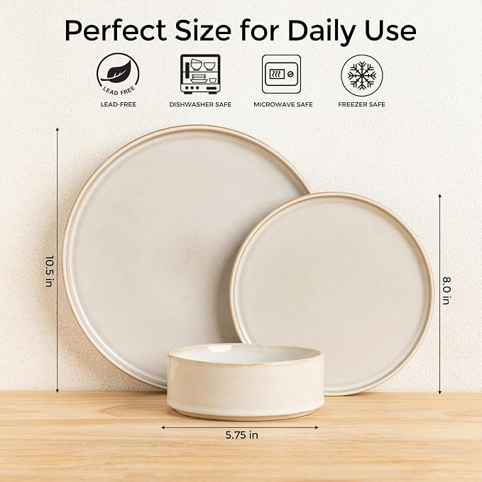 AmorArc Ceramic Dinnerware Sets for 8,24 Piece Plates and Bowls Sets Dishes | Stoneware Handmade Reactive Glaze Dishes Set | Highly Chip and Crack Resistant | Dishwasher & Microwave Safe