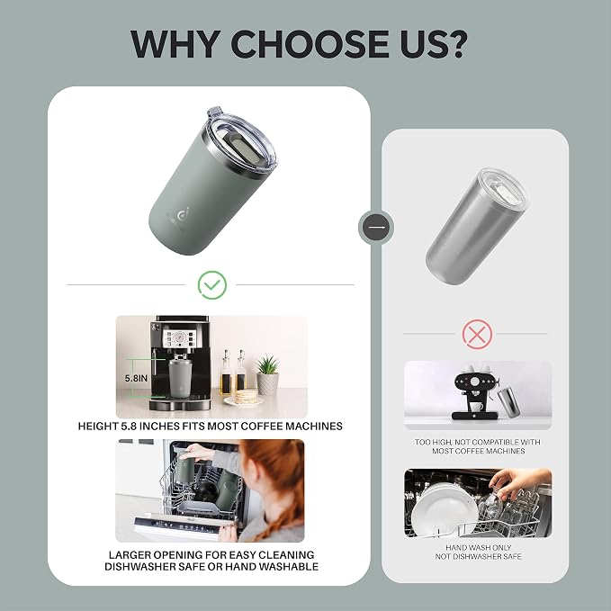 Ideus 20 oz Tumbler, Travel Coffee Mug with Splash Proof Sliding Lid, Double Wall Stainless Steel Vacuum Insulated Coffee Mug for Home and Office, Keep Beverages Hot or Cold, Gray