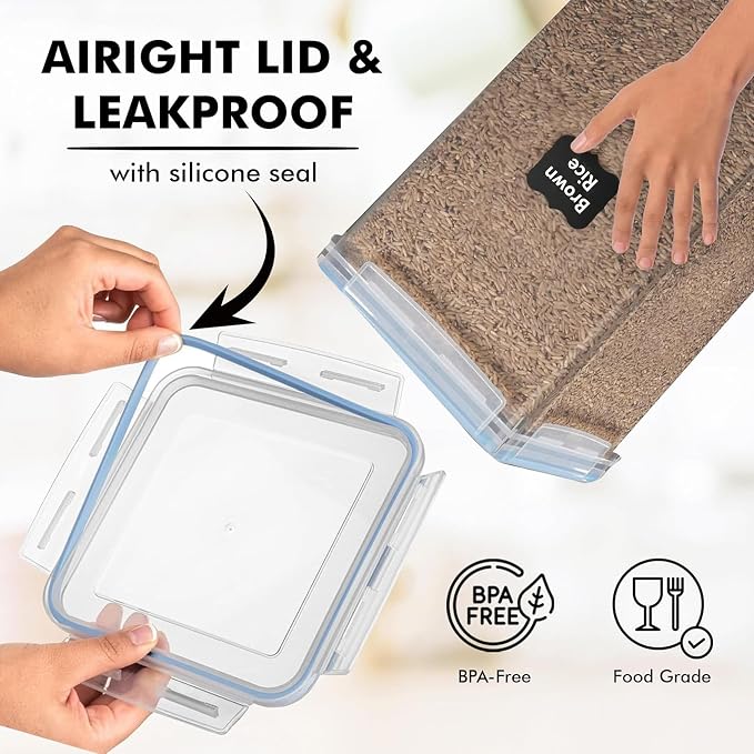 2 PC [7 Qt / 6.5L / 220 Oz] Large Food Storage Containers with Lids Airtight - BPA Free Clear Plastic Kitchen and Pantry Storage Containers for Cereal, Flour, Sugar, Rice