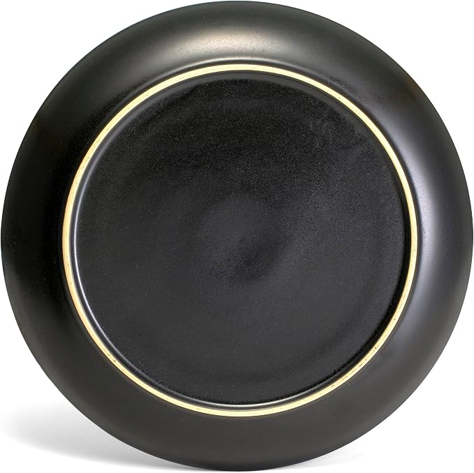 Sango 16-Piece Stoneware Dinnerware Set for 4, Glossy Black/Blue Big Dinner Plates and Bowls Sets with Reactive Glaze, Ceramic Dish Set, Modern Beautiful Dishes, Microwave & Dishwasher Safe, Resona