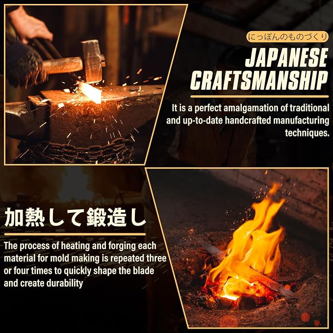 Huusk Butcher Knife Set for Meat Cutting, Gifts for Men | Japanese High Carbon Steel Chef Knife Set with Ergonomic Handle, Hand Forged Meat Cleaver for BBQ, Camping, Kitchen
