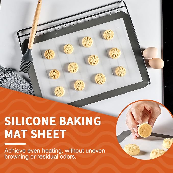 Silicone Baking Mat, 16.5"x11.6" Non Stick Reusable Silicone Cooking Mat, BPA Free Baking Sheet for Cookies, Macarons Bread & Pastry, Toaster Pad Set of 2
