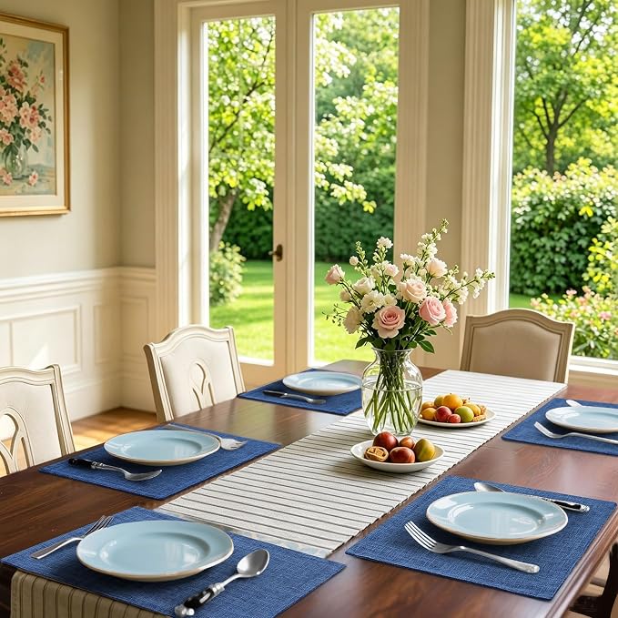 Homaxy Cloths Placemats for Dining Table Set of 4, 13" x 18", Blue | Heat Resistant, Washable, Cotton Linen Blend Table Mats, Easy to Clean Place Mats, Indoor Outdoor