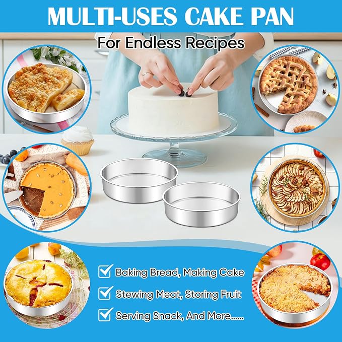 TeamFar 7 Inch Cake Pan, Stainless Steel Round Layer Cake Baking Pan | Baking Tin for Birthday Wedding, Non-Toxic & Heavy-Duty, Mirror Finish & Leak Proof, Oven & Dishwasher Safe