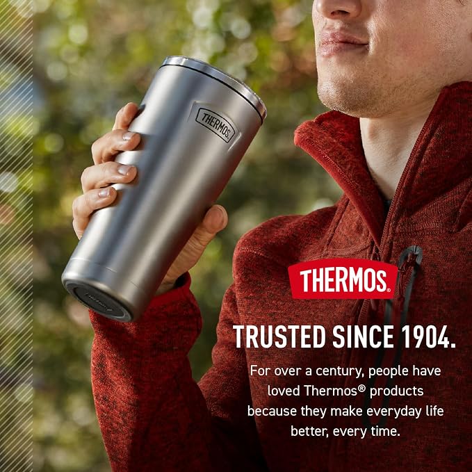 THERMOS Icon Series 24oz Stainless Steel Tumbler with Slide Lock Lid, Leakproof, Fits Cupholder, Dishwasher Safe, Griptec™ Non‑Slip Base, Keeps Drinks Hot 6 Hrs/Cold 22 Hrs, Navy USA