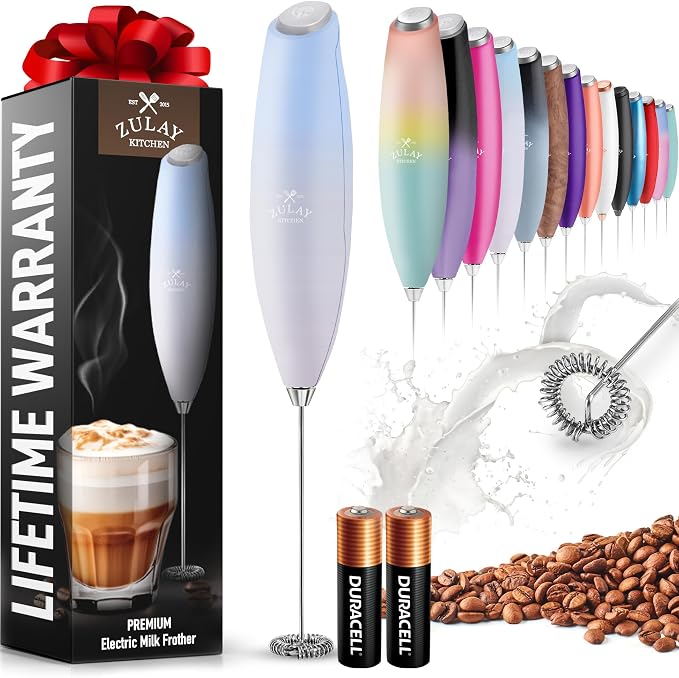 Zulay Powerful Milk Frother for Coffee with Upgraded Titanium Motor - Handheld Electric Whisk, Milk Foamer, Mini Mixer & Coffee Blender for Frappe, Latte, Matcha, No Stand - Grand Cloud