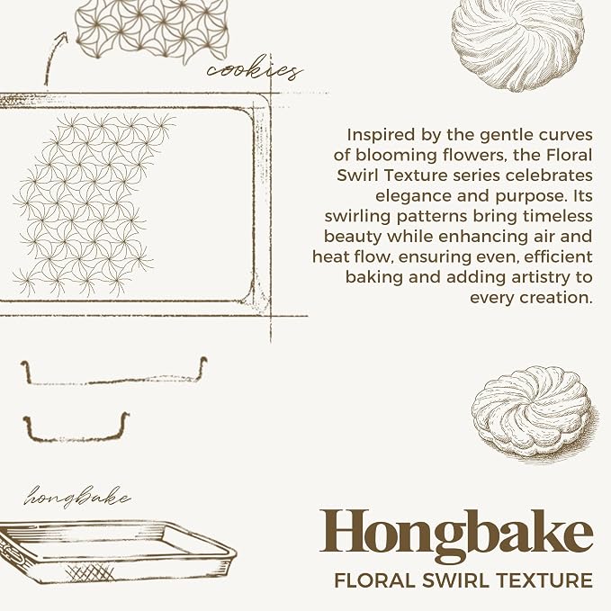 Ceramic Coated Baking Sheet Pan Set of 3 with Floral Texture | Nonstick Aluminized Steel Cookie Sheets, Half, Quarter and Jelly Roll Pans, Shallow Oven Trays, 0.8mm Thick