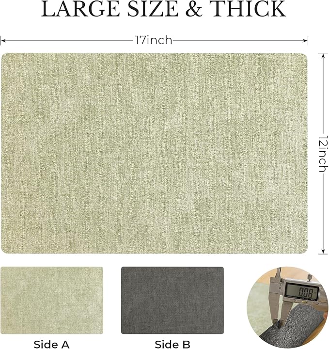 Romanstile Vinyl Placemats Set of 4, Reversible Faux Leather Heat Resistant Wipeable Table Mats, Waterproof Washable Non-Slip Table Placemats for Dining/Kitchen/Party/Outdoor (Grey Green, 12" x 17")