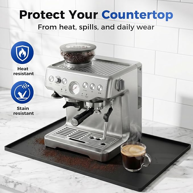 Golener Coffee Bar Mat, Silicone Coffee Mat with Raised Edges, 24"x16" | Coffee Mat for Countertop, Waterproof Coffee Station Mat, Dish Drying Mat Under Rack, Heat Resistant Coffee Machine Mat,Black