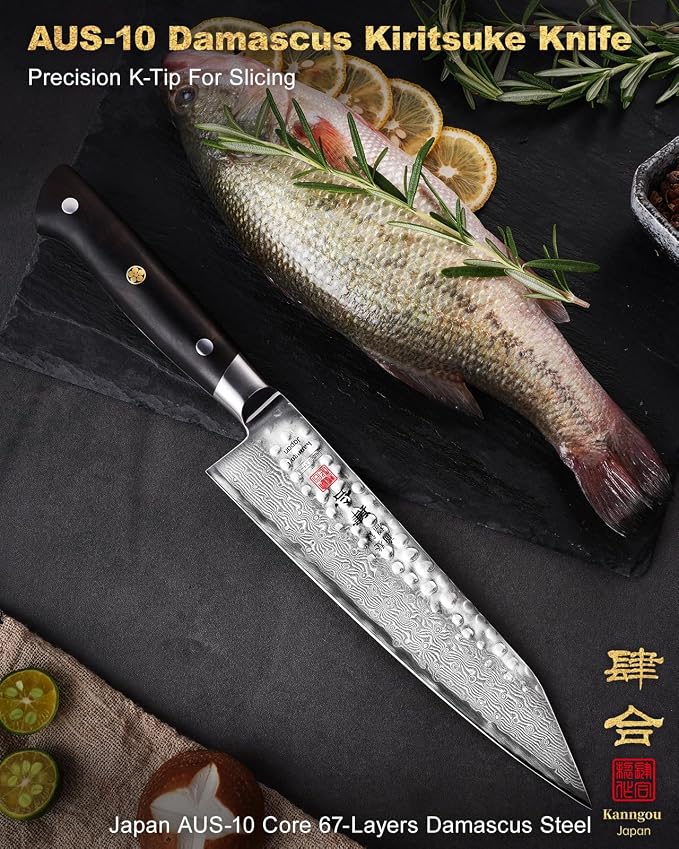 Japanese Chef Knife Kitchen Knife with 67 Layers Damascus Steel AUS-10 Core, Professional Damascus Knife with Full-Tang Ebony Wood Handle and Premium Gift Box (8.27 Inch Kiritsuke Knife)