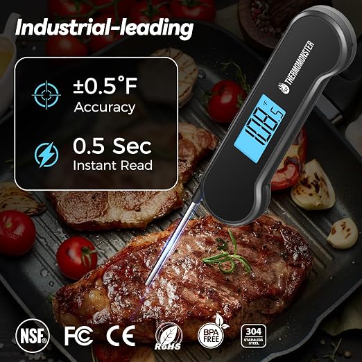 0.5 Sec Instant Read Meat Thermometer Digital with ±0.5℉ Precision, Black | Food Thermometer for Cooking Kitchen Gadgets, Oven Grill Candy BBQ Essentials Accessories, Gifts for Him Dad Men Birthday