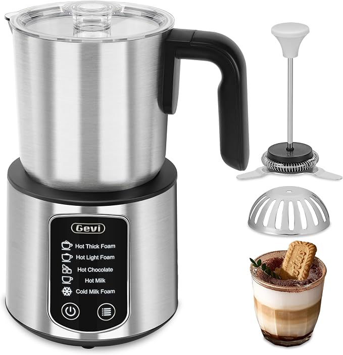 Gevi Milk Frother and Steamer,5 in 1 Professional Milk Steamer | Stainless Steel,Easy to Clean,Automatic Warm and Cold Foam Maker,Hot Chocolate Maker