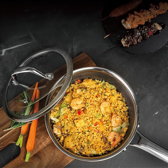 Hybrid Nonstick 5 QT Stockpot with Lid Two Handles, Stainless Steel Stockpot with Honeycomb Texture,Compatible with All Cooktops,Dishwasher and Oven Safe