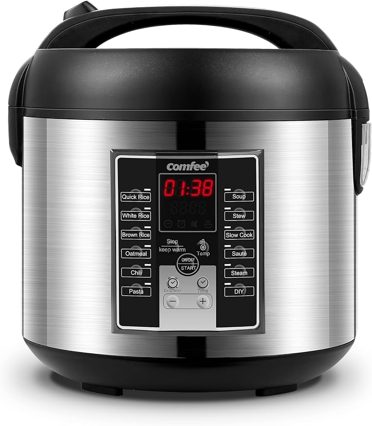 COMFEE' Rice Cooker with 6 Functions, Nonstick Pot, 10-Cups Uncooked Rice