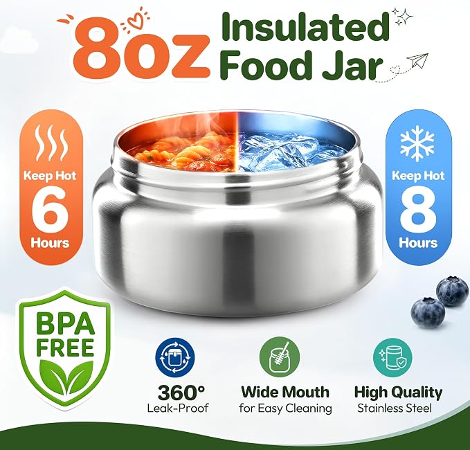 Bento Lunch Box Set for Kids with 8oz Soup Thermo, Leak-Proof Lunch Containers with 4 Compartment, Kids Thermo Hot Food Jar and Insulated Lunch Bag for Kid to School-Green