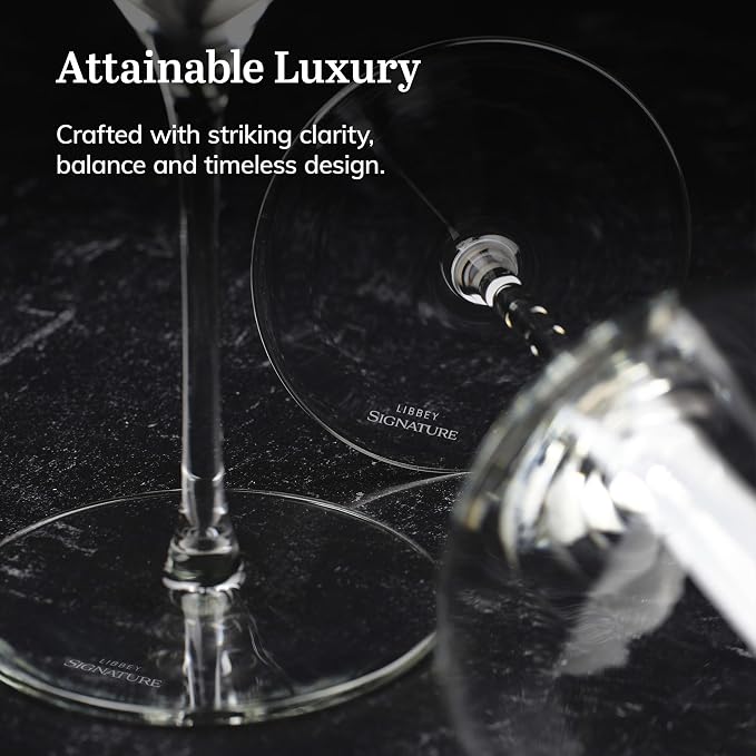Libbey Signature White Wine Glasses Set of 4, Seamless Long Stem Wine Glasses for Wines and Cocktails, Tasteful Wine Glass Set for All Occasions.