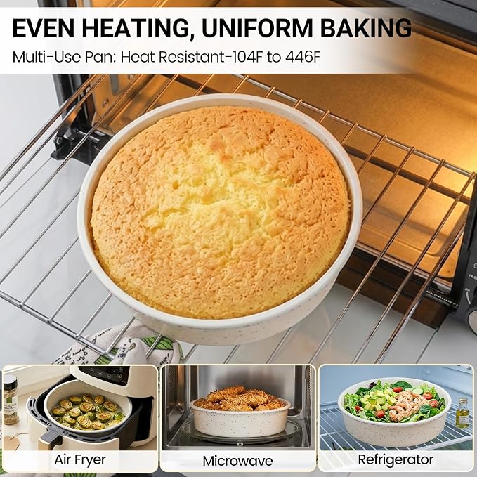 CAKETIME 8 Inch Silicone Round Cake Pan with Metal Reinforced Frame Set of 2, Non-stick & BPA Free, Even Heat Distribution, Stackable & Dishwasher Safe