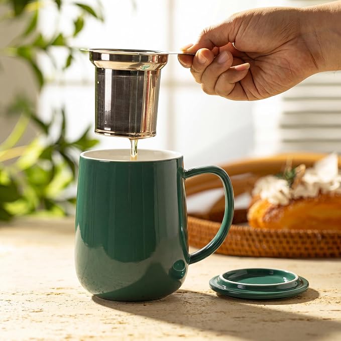 Sweese 20 OZ Porcelain Tea Mug with Infuser and Lid, Sage Green Tea Cup, Gifts for Tea Lover - Sage Green