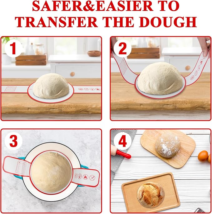 2 Pcs Sourdough Silicone Bread Sling for Dutch Oven Liners | Non-Stick Bread Baking Mat Set, Anti-slip Reusable Bread Sling with Long Handle to Transfer Sourdough Bread