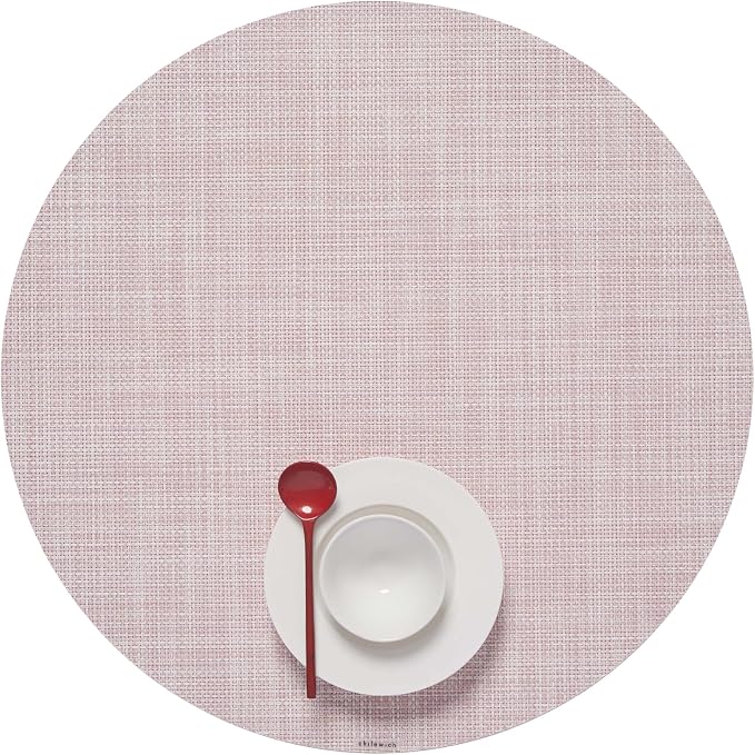 Chilewich Mini Basketweave Placemats, Round Woven Placemats Set of 4 | Reusable, Stain-Resistant, Indoor/Outdoor Tabletop Protection, Blush, 15" Round