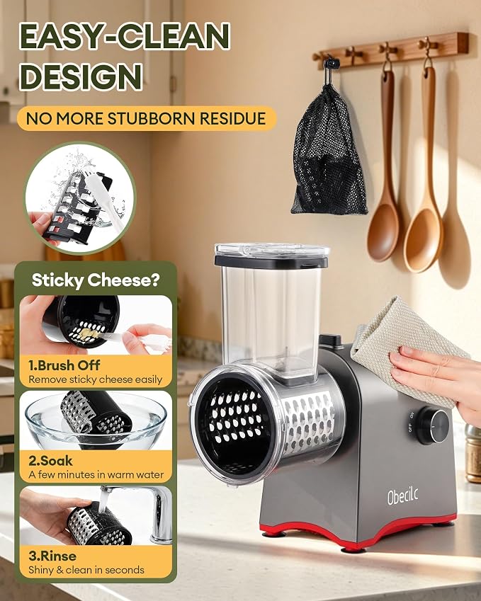 300W Electric Cheese Grater with 5 Stainless Steel Blades | Cheese shredder for Slicing, Shredding and Grinding Cheese, Vegetables, Fruits and Nuts with Easy one-touch Operation.