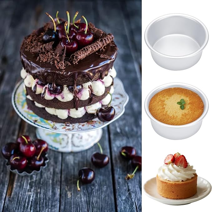 4 Inch Cake Pan Set of 8, Aluminum Mini Cake Pans & 100PCS Parchment Paper | AWTBDP Round Small Cake Pans Tins Baking Pans for Cheese Cake Pizza Quiche, Non Toxic & Leak-proof & Easy Pop Out