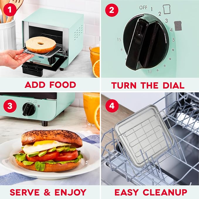 Dash Mini Toaster Oven | Small Toaster Oven for Dorms, Apartments, & Small Kitchens, Adjustable Timer Dial with Auto Shutoff, Removable Cooking Tray & Crumb Catch, Aqua