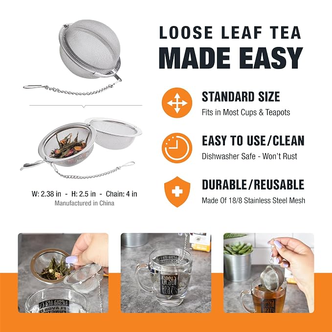Tiesta Tea Small Stainless Steel Infuser Ball for Loose Leaf | Reusable Strainer with Extra Fine Mesh & Chain, Single Cup Steeper, Ideal for Hot & Iced Brewing, Holds 1 TBSP of Tea
