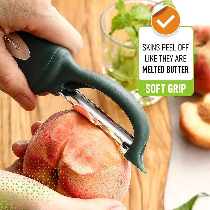 Spring Chef Potato Peeler for Kitchen with Soft Grip Handle, Pine Green | Premium Vegetable Peeler w/ Sharp Stainless Steel Blades, Multifunctional Food Peeler for Apple, Carrot, Cucumber, Fruit