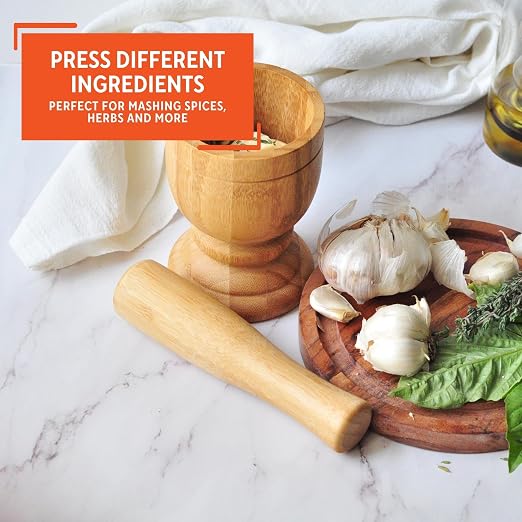 IMUSA USA Bamboo Mortar and Pestle, Small, Natural | Polished Finish, Naturally Crafted and Sturdy Design, Ideal for Crushing Fresh Spices and Herbs, Makes a Great Gift