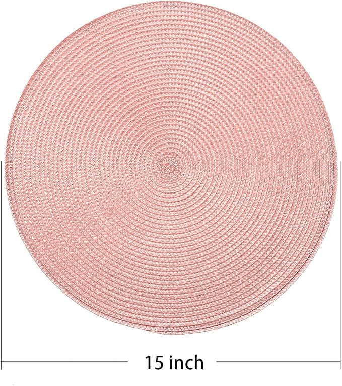 AHHFSMEI Round Placemats Set of 6 Heat Resistant Washable Non-Slip Woven Braided Table Mats for Dining Table Kitchen & Home Decor (Pink)