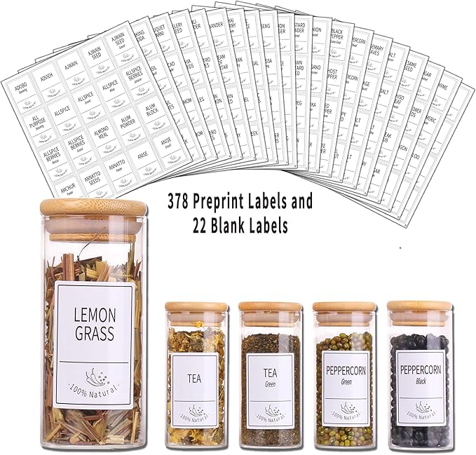 Churboro 24 Pack 4oz Glass Spice Jars with Bamboo Lids, 400 Labels | Empty Spice Bottles with Labels, Airtight Wood Lids, Funnel & Chalk Pen. Keep Seasoning Containers Neat and Organized