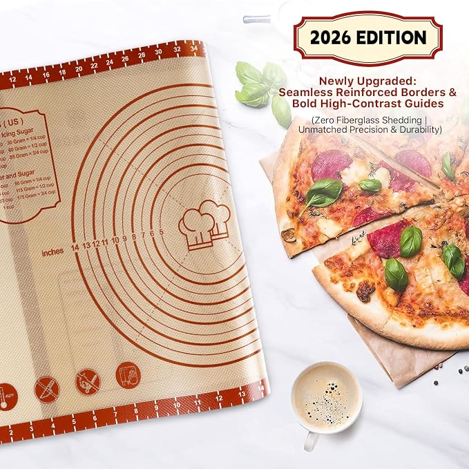 DANIA & DEAN 2 Pack 26"x16" & 11"x16" Extra Thick Silicone Baking Mat Set | Non-Slip & Non-Stick Mat with Measurements, for Pastry, Dough Rolling, Pizza, Sourdough, Counter & Reusable Oven Baking Sheet