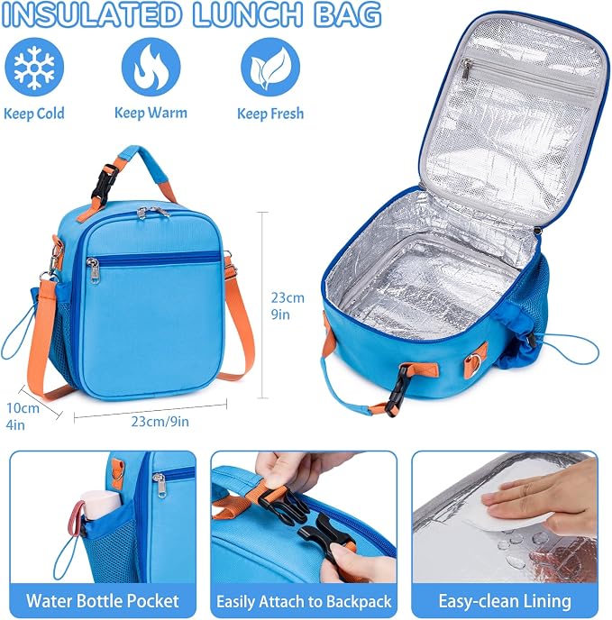 Bento Lunch Box for Kids Adult, Leakproof 3-4 Compartment Bento Box Set with Insulated Food Jar,Water Bottle, Lunch Bag, School Lunch Container for Toddler Teen Girls Boys Ages 3+(Blue)