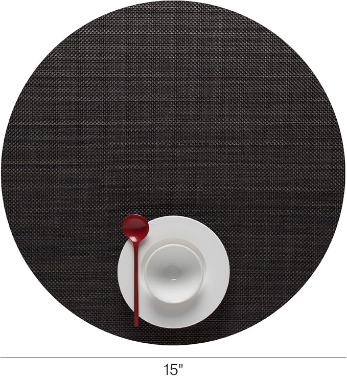 Chilewich Mini Basketweave Placemats, Round Woven Placemats Set of 4 | Reusable, Stain-Resistant, Indoor/Outdoor Tabletop Protection, Espresso, 15" Round
