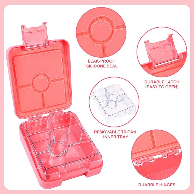 Pawtong Bento Lunch Box Set With 10oz Soup Thermo, Leak-proof Lunch Containers with 4 Compartment, Kids Hot Thermo Food Jar/Insulation Lunch Bag, Food Containers for School（Mermaid）
