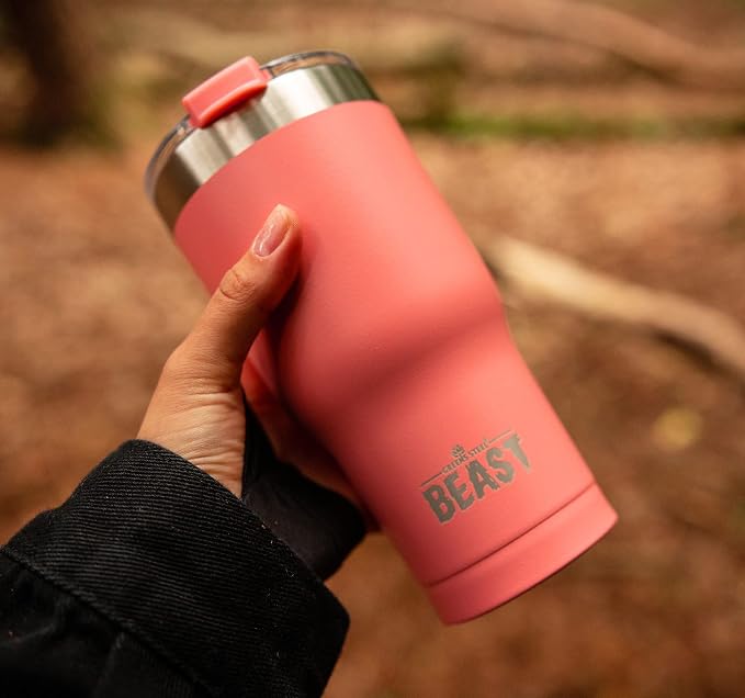 Beast 30 oz Tumbler Stainless Steel Vacuum Insulated Coffee Ice Cup Double Wall Travel Flask (Coral Pink)