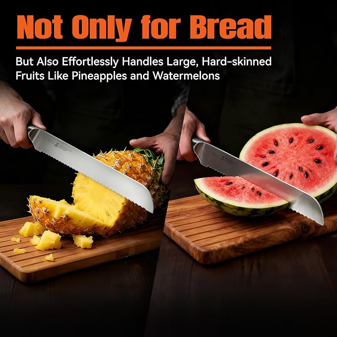 TUO Bread Knife, 9 inch Sharp Serrated Slicing Knife for Homemade Sourdough Bread, High Carbon German Steel, Ergonomic Handle, Gift Box Included