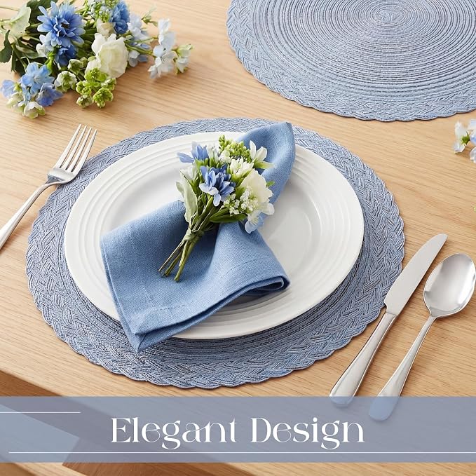 Geosar 100 Pcs Disposable Paper Placemats Cotton Woven Look 13'' Boho Round Placemats with Wavy Edge Rustic Table Pads Bulk for Dining Table Decoration Birthday Wedding Bridal Party (Navy Blue)