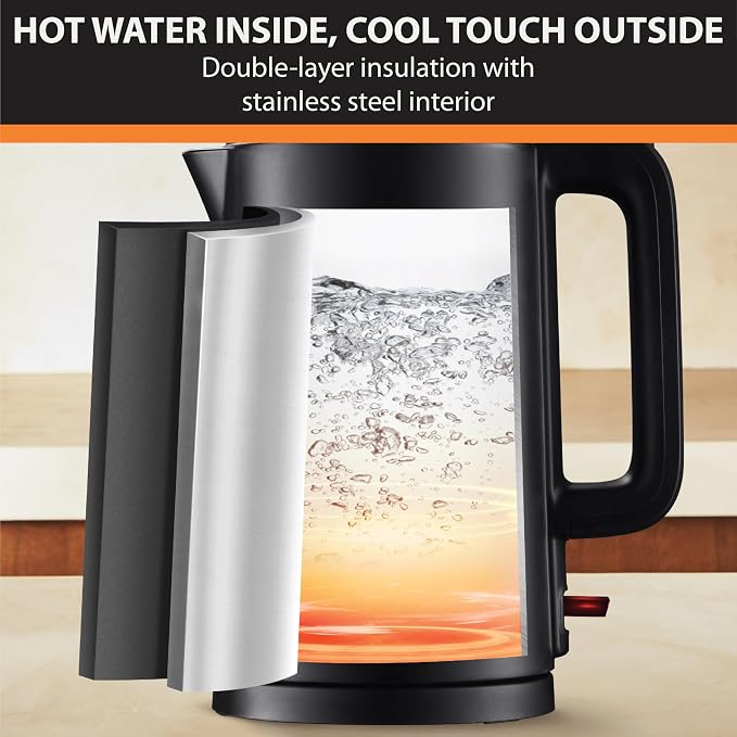 KRUPS 1.5L Electric Kettle Stainless Steel Cool Touch Interior, Fast Boiling, One Cup in 80 Seconds, Double Wall, Auto Off, Keep Warm, Hot Water Kettle Electric, Cordless, Black/White