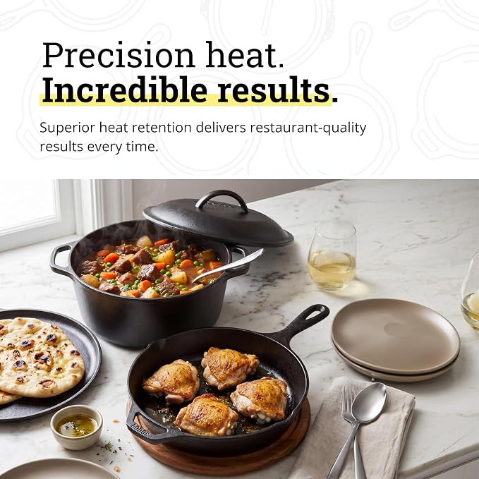 Lodge Cast Iron Set - 4-Piece Set - Pre-Seasoned Kitchen Set - Skillet, Griddle & Dutch Oven Included - PFAS-Free Non-Toxic Cookware