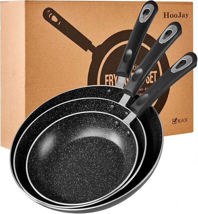 Nonstick Frying Pan Set-3-Pieces Skillet Set Induction Compatible,8 Inch,9.5 Inch and 11 Inch Omelette Pan with Bakelite Handles